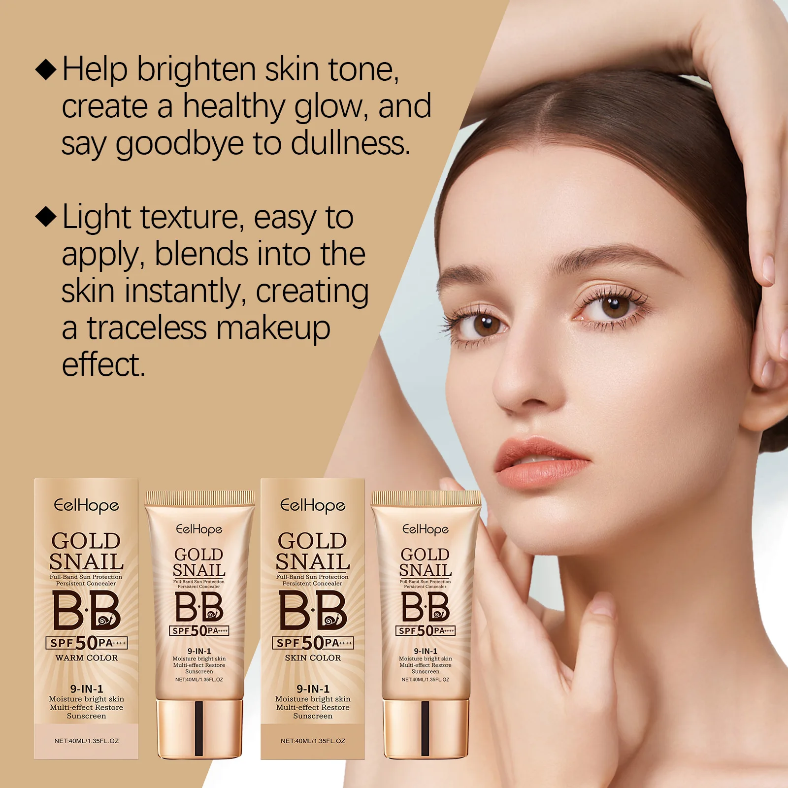 Gold Snail Sunscreen BB Cream SPF 50 Sun Block Makeup Moisturize Face Concealer Long-Lasting Isolation Lotion Concealer Cosmetic - Image 6