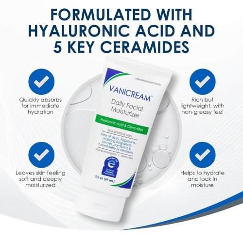 Vanicream Daily Facial Moisturizer, Face Cream with 5 Key Cermides & Hyaluronic Acid, 3 Fl Oz, Formulated Without Common Irritants for Sensitive Skin, Lightweight, Non-Greasy Hydration - Image 3