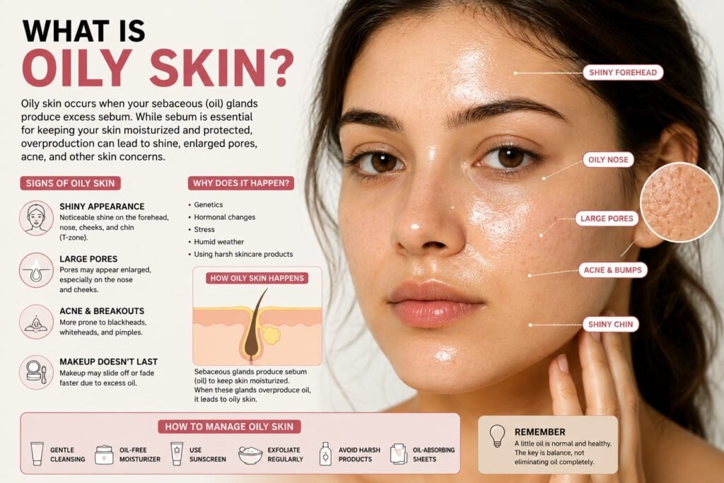 What oily skin looks like on women