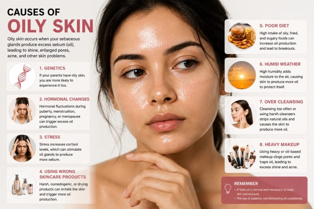 Causes of oily skin in women