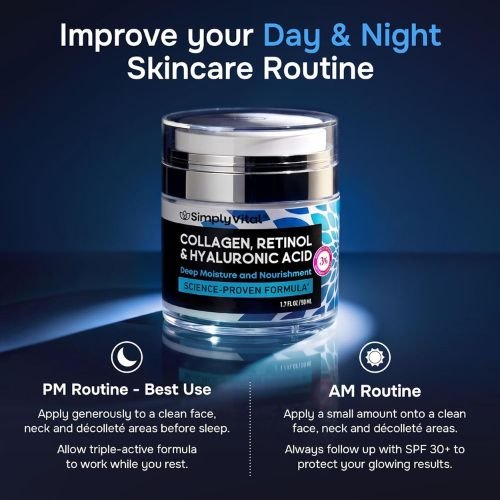 SimplyVital Face Moisturizer Retinol Collagen Hyaluronic Acid Cream 1.7 oz | Anti-Aging, Moisturizer Face Cream for Women & Men, Visibly Firming, Hydrating Neck Care, Day & Night Skin Care, Silky Feel - Image 5