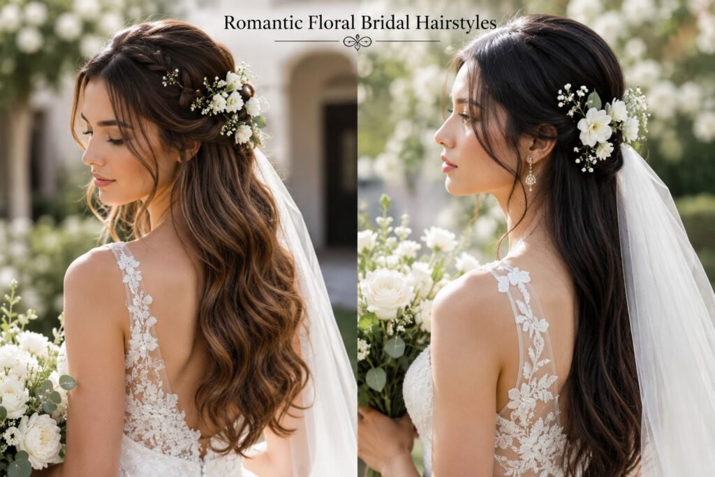 Floral Bridal Hairstyle – Perfect for a Romantic Wedding