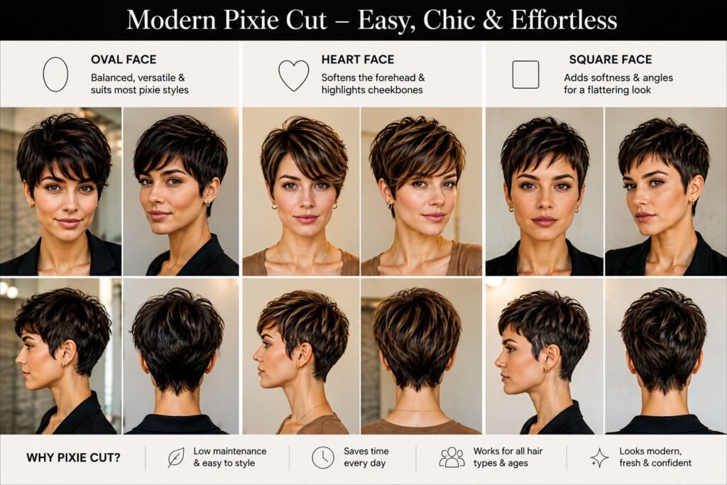Modern pixie cut hairstyle for women with short textured hair and a stylish appearance.